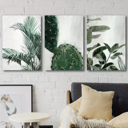 3pcs Showcasing Green Plant Leaves Perfect Wall Art Set Canvas Framed 40x60cm - High Quality Print 100% Australian Made Wall Canvas Ready to Hang