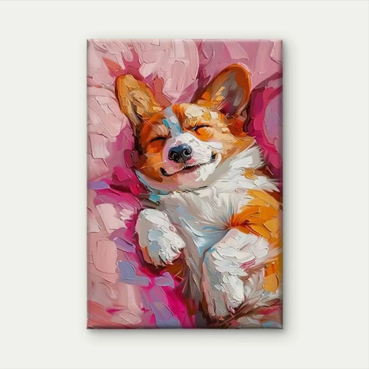 Vibrant Pink & Orange Corgi Peaceful Slumber  Metal Print Ready to Hang