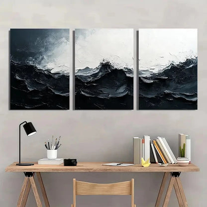 3pcs Black & White Textured Minimalist Metal Print Ready to Hang Art