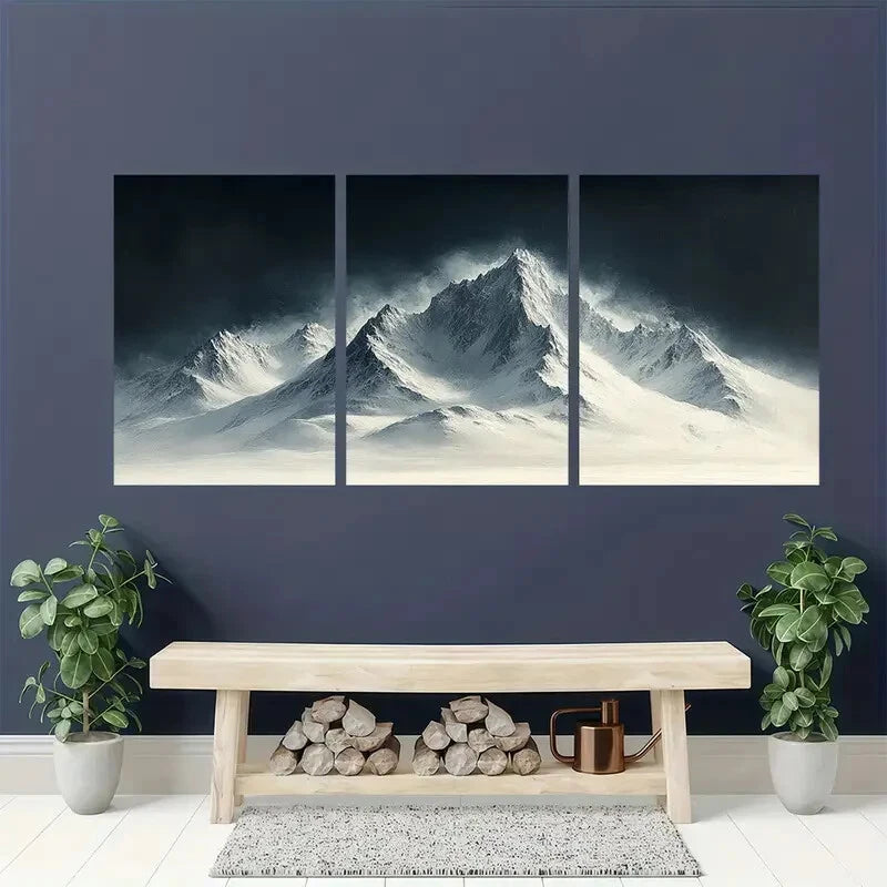 3pcs Alpine Echoes Minimalist Mountain Landscape Metal Print Ready to Hang Art