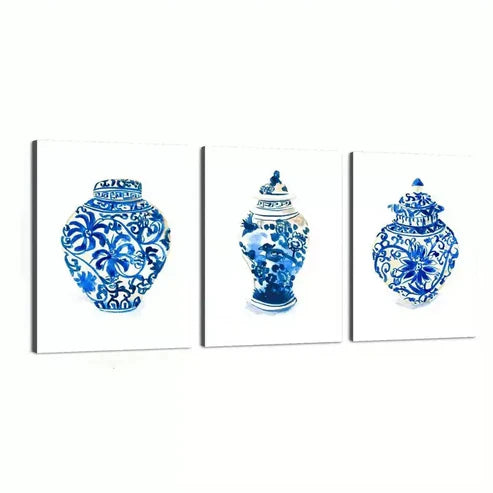 3pcs Artistic Art Of Chinese Ceramics Vases Canvas Framed 60x90cm - High Quality Print 100% Australian Made Wall Canvas Ready to Hang