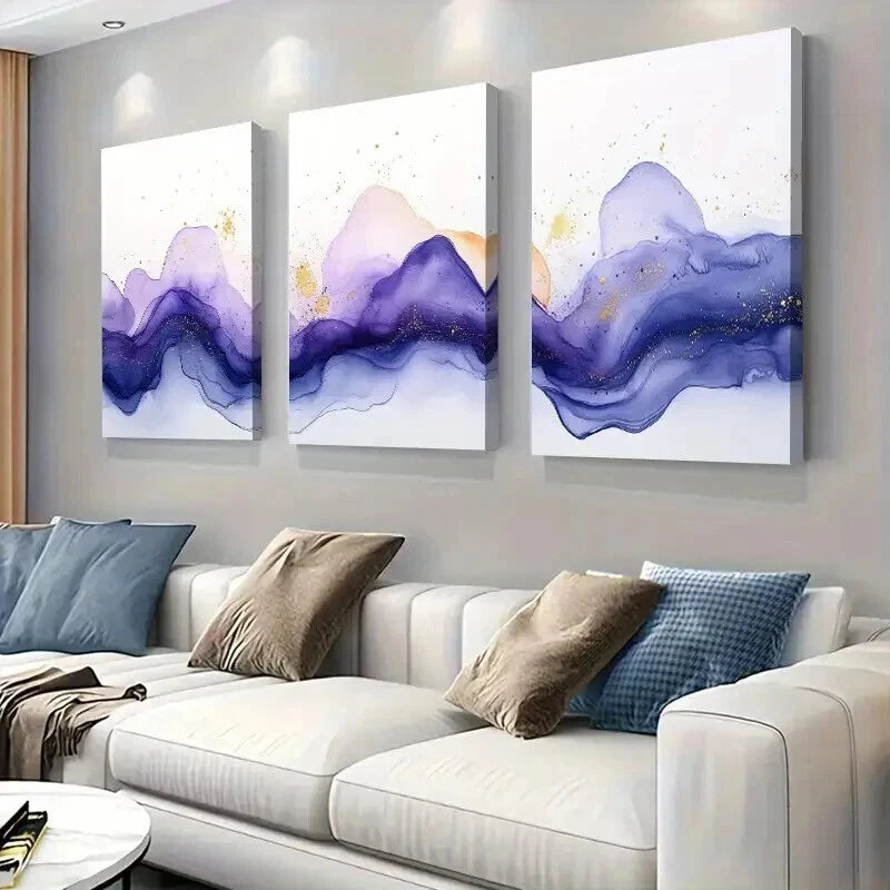 3pcs Abstract Purple Mountain Landscape Wall Art Set Canvas Framed 40x60cm - High Quality Print 100% Australian Made Wall Canvas Ready to Hang