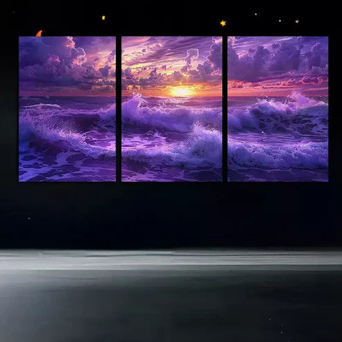 pcs Purple Ocean Under The Setting Sun Canvas Framed 60x90cm - High Quality Print 100% Australian Made Wall Canvas Ready to Hang