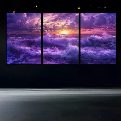 pcs Purple Ocean Under The Setting Sun Canvas Framed 60x90cm - High Quality Print 100% Australian Made Wall Canvas Ready to Hang