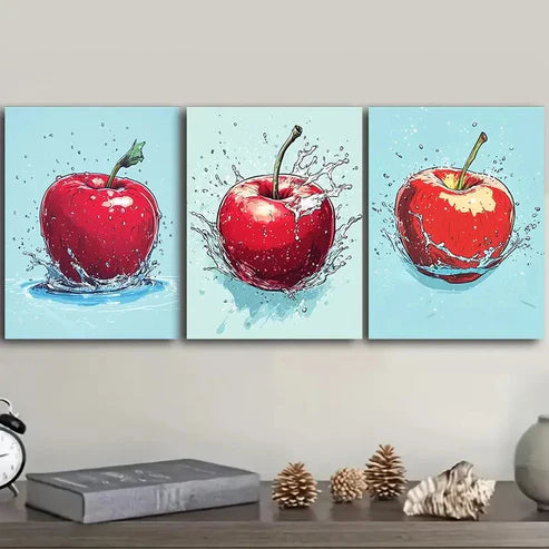 3pcs an apple being thrown Wall Art Set Canvas Unframed - High Quality Print 100% Australian Made Wall Canvas