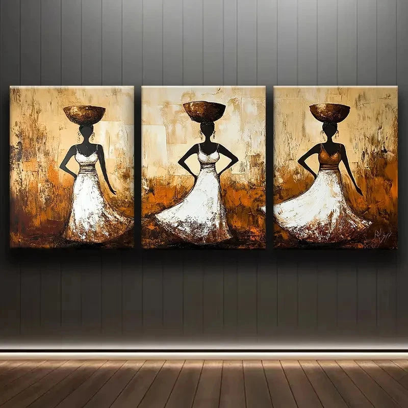 3pcs African Women Portrait Wall Art Set Canvas Framed 50x70cm - High Quality Print 100% Australian Made Wall Canvas Ready to Hang