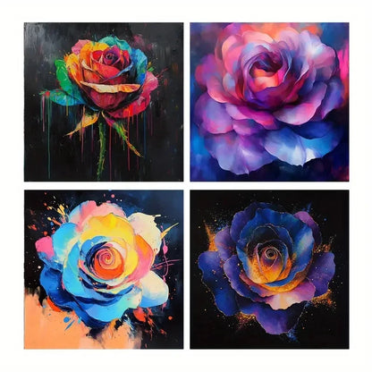 4pcs Colorfulat Rose Canvas Wall Art Canvas Framed
