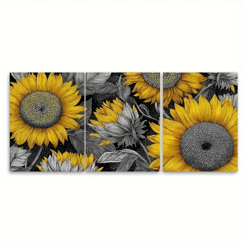 3pcs Sunflower At Sunrise Minimal Floral Wall Art Set Canvas Framed 60x90cm - High Quality Print 100% Australian Made Wall Canvas Ready to Hang