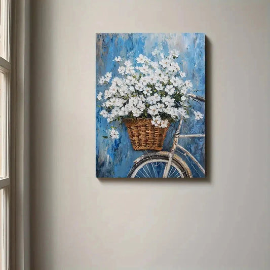 Beautiful Inspired White Floral Bicycle Painting  40x60cm Metal Print Ready to Hang