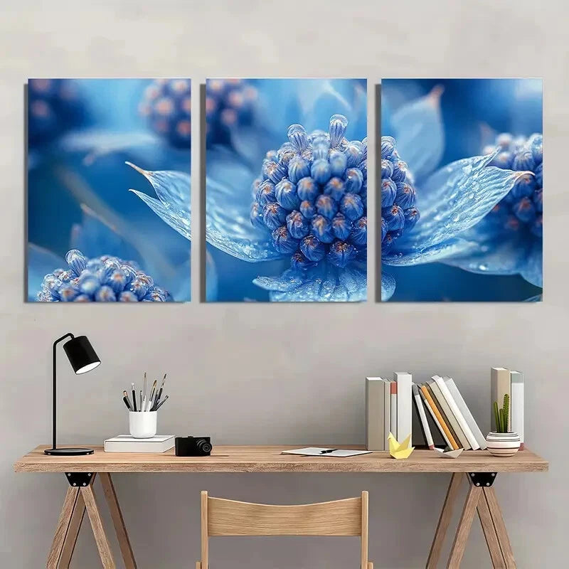 3pcss Sea Holly Blue Floral Design Beach House Metal Print Ready to Hang Art