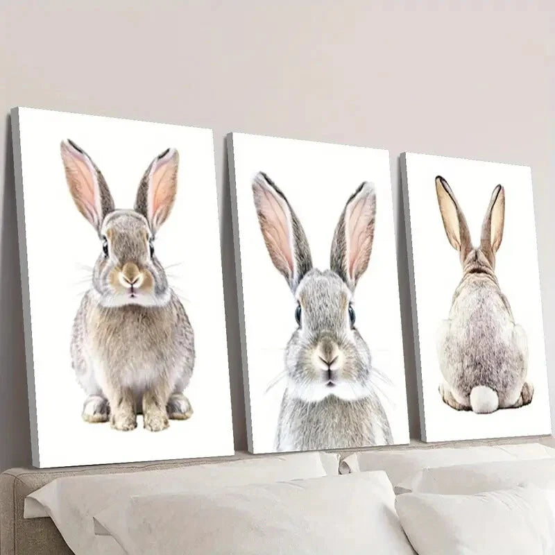 3pcs cute bunny, rabbit animal nordic Wall Art Set Canvas Framed 40x60