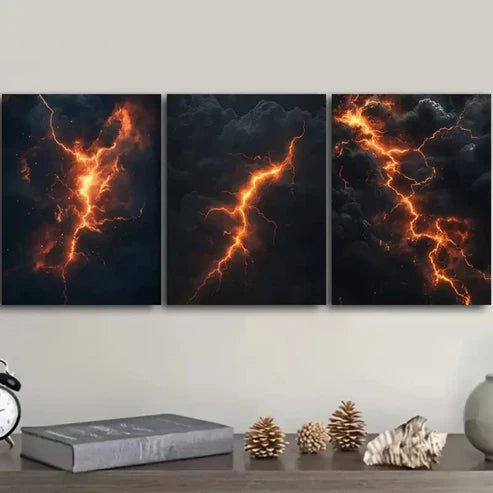 3pcs Featuring Lightning Wall Art Canvas Unframed - High Quality Print 100% Australian Made Wall Canvas