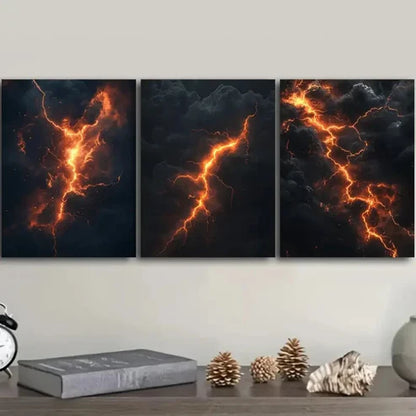 3pcs Featuring Lightning Wall Art Canvas Unframed - High Quality Print 100% Australian Made Wall Canvas