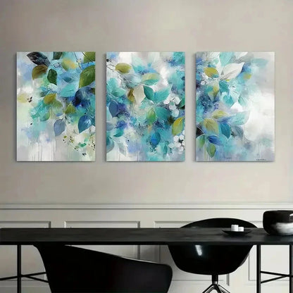 3pcs Painting of Leaves and Flowers in Shade Metal Print Ready to Hang Art