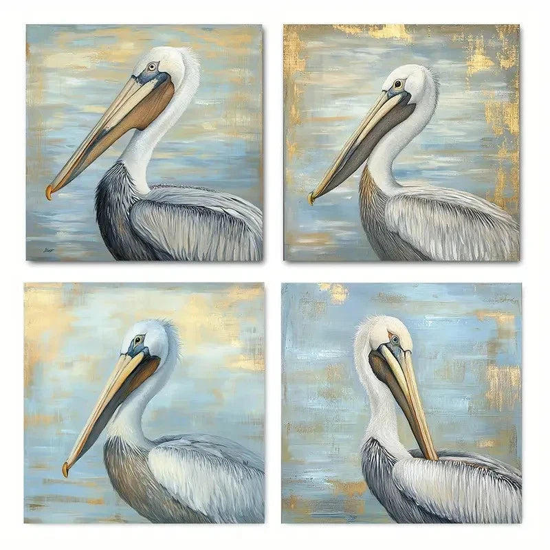 4pcs Pelican Bir Wall Art Canvas Framed