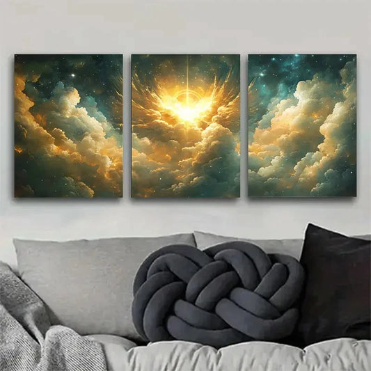 3pcs Dreamy Cosmic and Sea of Clouds Triptych Metal Print Ready to Hang Art