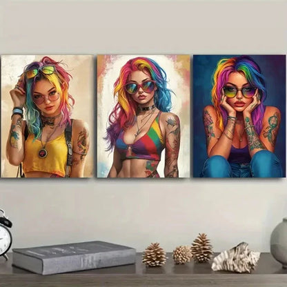 3pcs Featuring a Portrait of a Bold Woman Wall Art Set Canvas Unframed – High Quality Print 100% Australian Made Wall Canvas