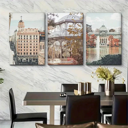 3pcs Madrid City Modern Minimalist Metal Print Ready to Hang Art