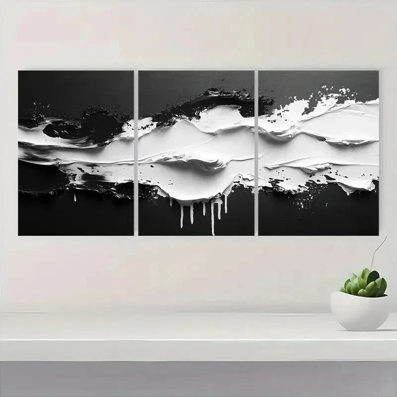 3pcs Minimalist Black and White Abstract Art Metal Print Ready to Hang Art
