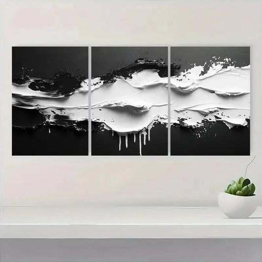 3pcs Minimalist Black and White Abstract Art Metal Print Ready to Hang Art