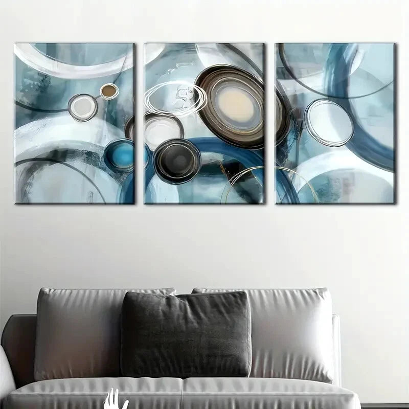 3pcs Featuring Abstract Lines and Circles Metal Print Ready to Hang Art