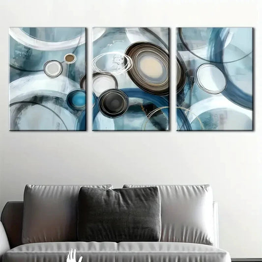 3pcs Featuring Abstract Lines and Circles Metal Print Ready to Hang Art