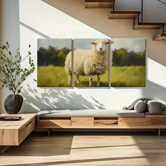 3pcs Artistic Sheep Painting Pastoral Scene Metal Print Ready to Hang Art