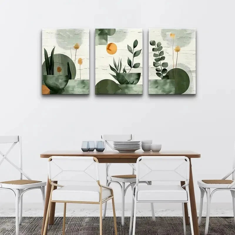 3pcs Abstract Geometric & Botanical Metal Print Ready to Hang Art