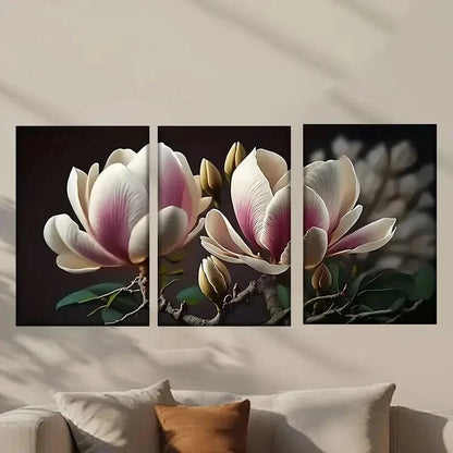 3pcs Magnolia Flowers with Pink Accents Wall Art Set Canvas Framed 40x60cm - High Quality Print 100% Australian Made Wall Canvas Ready to Hang