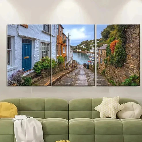 3pcs Polperro Harbour Wall Art Set Canvas Unframed - High Quality Print 100% Australian Made Wall Canvas