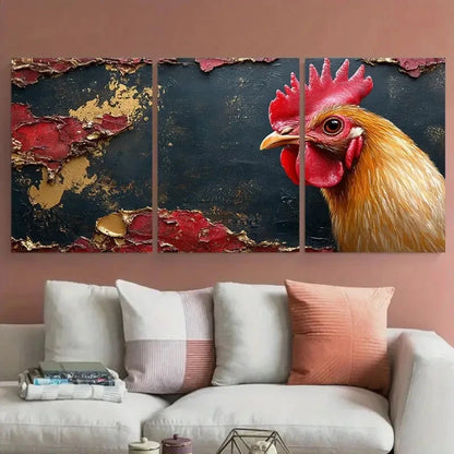 3pcs Rustic Realistic Chicken Vibrant Farm Animal Metal Print Ready to Hang Art