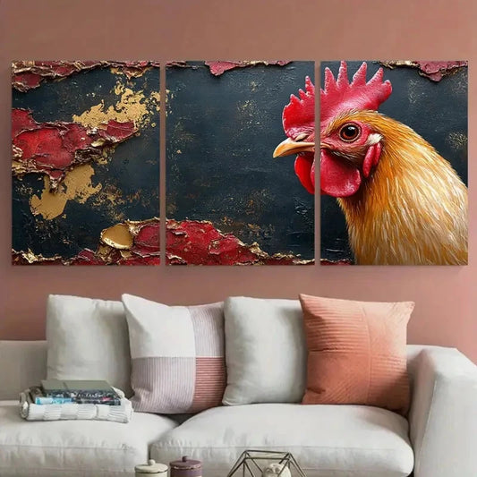 3pcs Rustic Realistic Chicken Vibrant Farm Animal Metal Print Ready to Hang Art