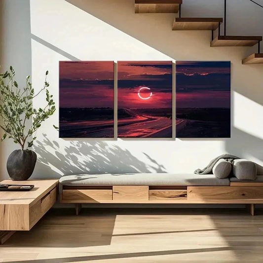 3pcs Road Art Painting At Dusk And Sunset Wall Art Set Canvas Framed 40x60cm - High Quality Print 100% Australian Made Wall Canvas Ready to Hang