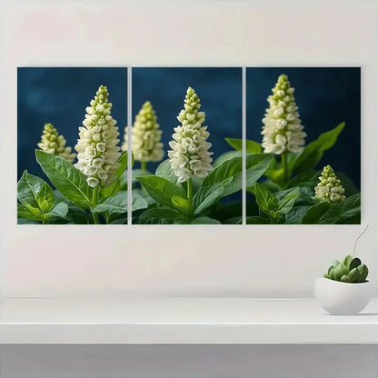 3pcs White Basil Flower Elegant Floral Spires Art Metal Print Ready to Hang Art