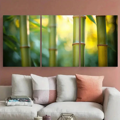3pcs Vibrant Green Bamboo Nature Illustration Wall Art Set Canvas Framed 40x60cm - High Quality Print 100% Australian Made Wall Canvas Ready to Hang