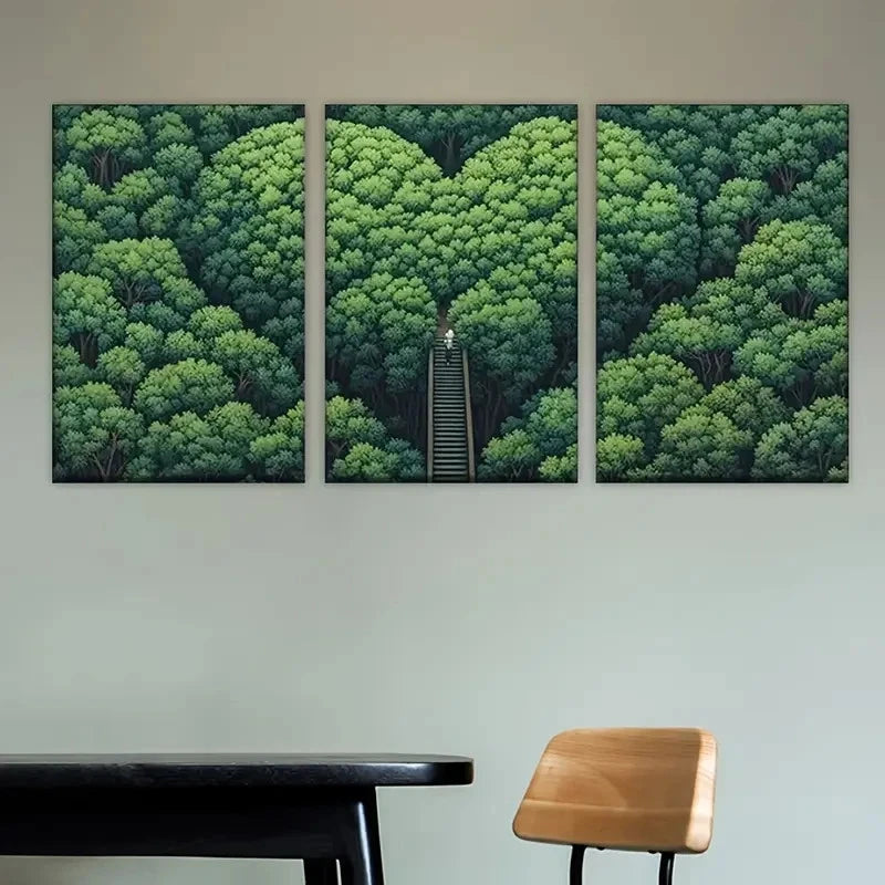 3pcs Lush Tree trunks & Canopy Metal Print Ready to Hang Art