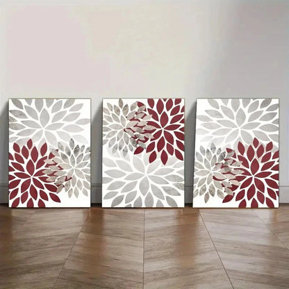 3pcs Burgundy Red Grey Farmhouse Wall Decor Metal Print Ready to Hang Art