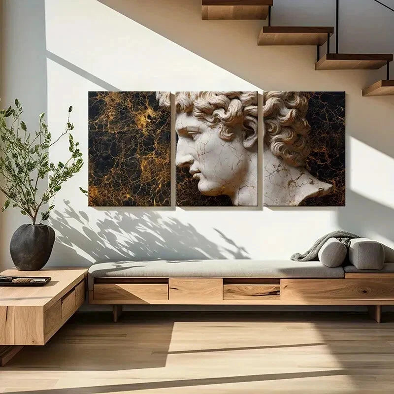 3pcs Sculpture Art Classical Greek Statue Metal Print Ready to Hang Art