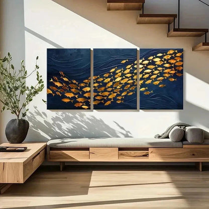 3pcs Abstract Golden Fish & Ocean Waves Wall Art Set Canvas Framed 40x60cm - High Quality Print 100% Australian Made Wall Canvas Ready to Hang