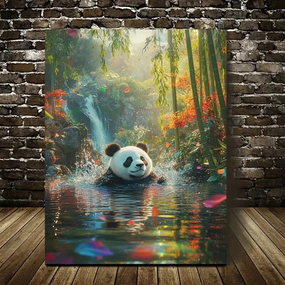 Colorful Bamboo Grove Scene with Water Splash Painting 40x60cm Metal Print Ready to Hang