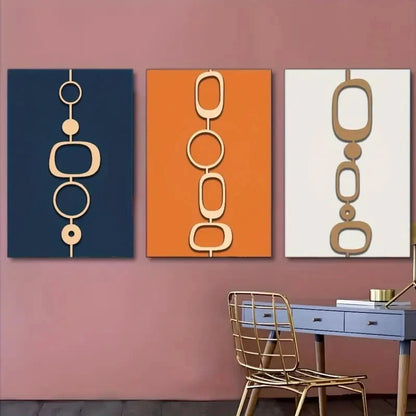 3pcs Modern Abstract Geometric Orientation Prints Metal Print Ready to Hang Art