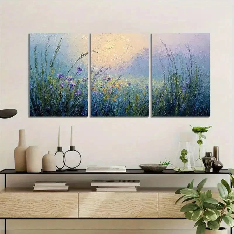 3pcs Impressionist Wildflowers and Tall Grass Metal Print Ready to Hang Art
