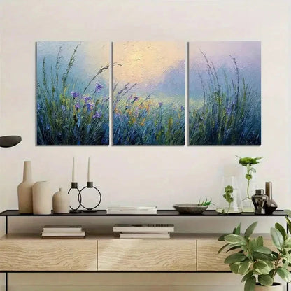 3pcs Impressionist Wildflowers and Tall Grass Metal Print Ready to Hang Art
