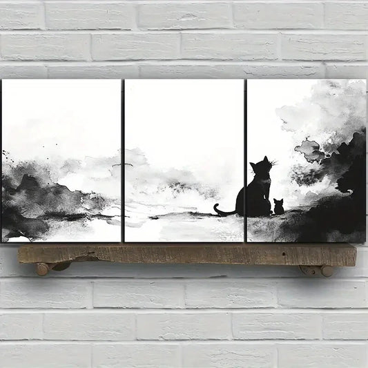 3pcs Ink Wash Animals Black & White Metal Print Ready to Hang Art