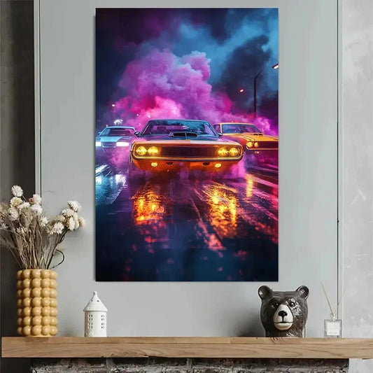 Retro Racing Night Neon Poster 40x60cm Metal Print Ready to Hang