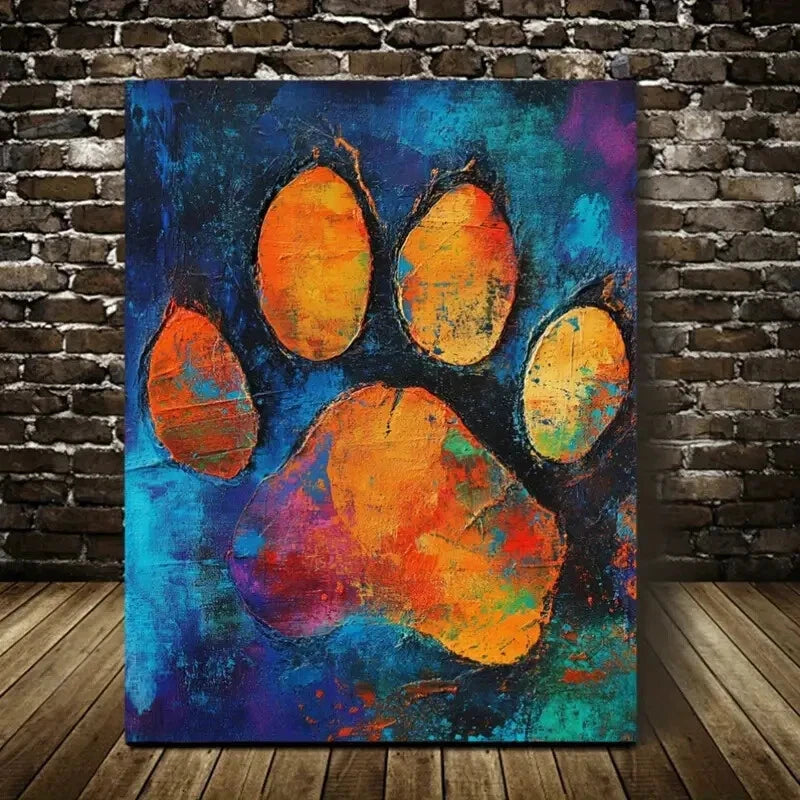 Modern Abstract Dog Paw Blue Painting 40x60cm Metal Print Ready to Hang