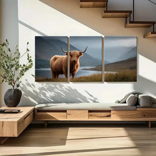 3pcs Highland Cow Mountain Landscape Art Scenery Metal Print Ready to Hang Art