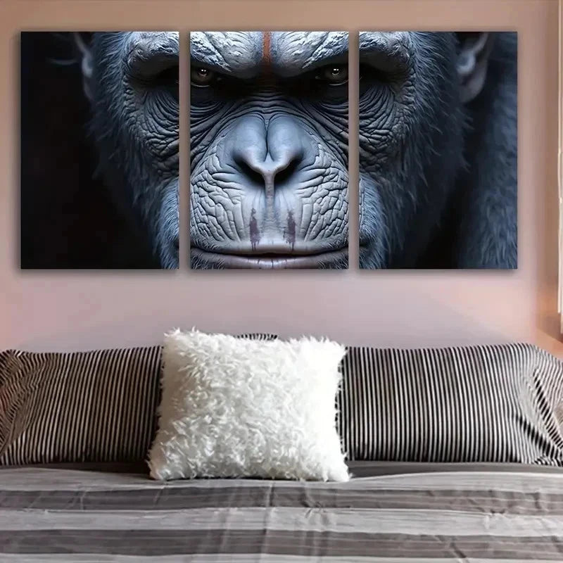 3pcs Intense Gorilla Portrait Metal Print Ready to Hang Art