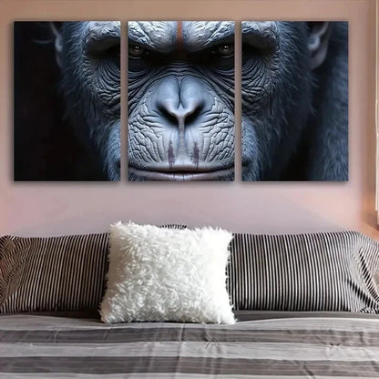 3pcs Intense Gorilla Portrait Metal Print Ready to Hang Art