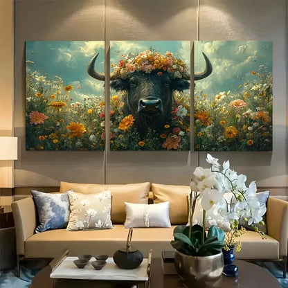 3pcs Victorian Buffalo in Bloom Metal Print Ready to Hang Art